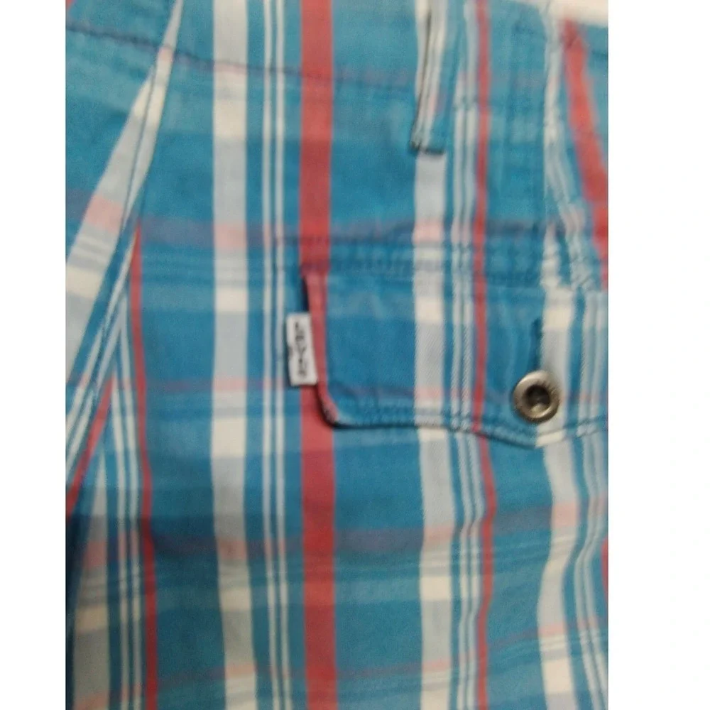 Levi Strauss & Co Plaid Shorts Men's W29 Blue Red White Flat Front Casual‎